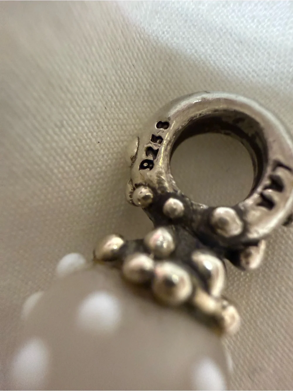 TrollBeads Silver  White Polka Dot Glass Drop Charm  “Winter”